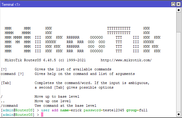 Adicionando usuário no Mikrotik via Terminal